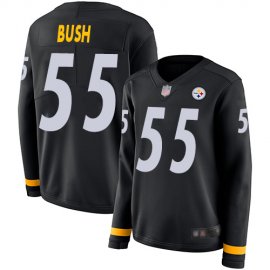 Nike Pittsburgh Steelers #55 Devin Bush Black Team Color Womens Stitched NFL Limited Therma Long Sleeve Jersey