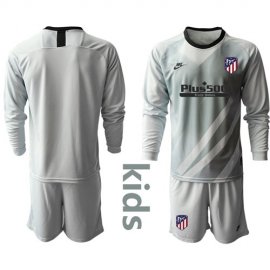 Atletico Madrid Blank Grey Goalkeeper Long Sleeves Kid Soccer Club Jersey