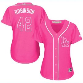 Los Angeles Dodgers #42 Jackie Robinson Pink Fashion Womens Stitched MLB Jersey
