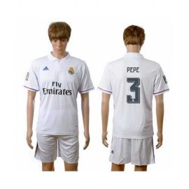 Real Madrid #3 Pepe White Home Soccer Club Jersey