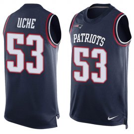 Nike New England Patriots #53 Josh Uche Navy Blue Team Color Mens Stitched NFL Limited Tank Top Jersey