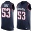 Nike New England Patriots #53 Josh Uche Navy Blue Team Color Mens Stitched NFL Limited Tank Top Jersey