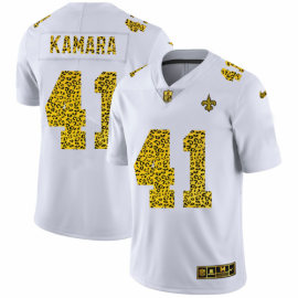 New Orleans New Orleans Saints #41 Alvin Kamara Mens Nike Flocked Leopard Print Vapor Limited NFL Jersey White