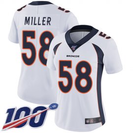 Nike Denver Broncos #58 Von Miller White Womens Stitched NFL 100th Season Vapor Limited Jersey