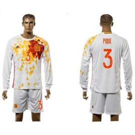 Spain #3 Pique White Away Long Sleeves Soccer Country Jersey
