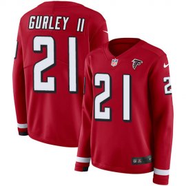 Nike Atlanta Falcons #21 Todd Gurley II Red Team Color Womens Stitched NFL Limited Therma Long Sleeve Jersey