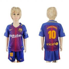 Barcelona #10 Ronaldinho Home Kid Soccer Club Jersey