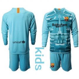 Barcelona Blank Light Blue Goalkeeper Long Sleeves Kid Soccer Club Jersey