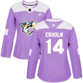 Adidas Nashville Predators #14 Mattias Ekholm Purple Authentic Fights Cancer Womens Stitched NHL Jersey