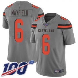 Nike Cleveland Browns #6 Baker Mayfield Gray Mens Stitched NFL Limited Inverted Legend 100th Season Jersey