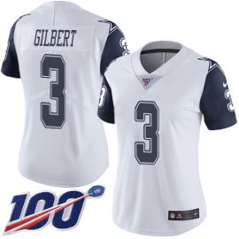 Nike Dallas Cowboys #3 Garrett Gilbert White Womens Stitched NFL Limited Rush 100th Season Jersey