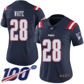 Nike New England Patriots #28 James White Navy Blue Womens Stitched NFL Limited Rush 100th Season Jersey