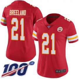 Nike Kansas City Chiefs #21 Bashaud Breeland Red Team Color Womens Stitched NFL 100th Season Vapor Limited Jersey