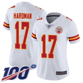 Nike Kansas City Chiefs #17 Mecole Hardman White Womens Stitched NFL 100th Season Vapor Limited Jersey