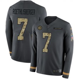 Nike Pittsburgh Steelers #7 Ben Roethlisberger Anthracite Salute to Service Mens Stitched NFL Limited Therma Long Sleeve Jersey
