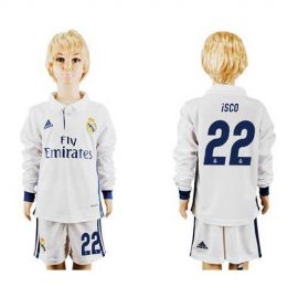 Real Madrid #22 Isco Home Long Sleeves Kid Soccer Club Jersey