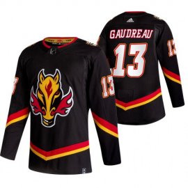 Calgary Flames #13 Johnny Gaudreau Black Mens Adidas 2020-21 Reverse Retro Alternate NHL Jersey