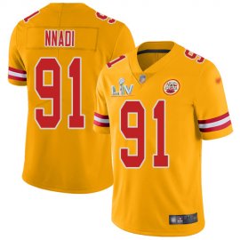 Nike Kansas City Chiefs #91 Derrick Nnadi Gold Mens Super Bowl LV Bound Stitched NFL Limited Inverted Legend Jersey