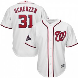 Washington Nationals #31 Max Scherzer Majestic Youth 2019 World Series Champions Home Player Jersey White