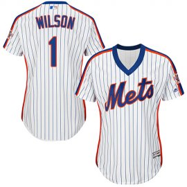 New York Mets #1 Mookie Wilson White(Blue Strip) Alternate Womens Stitched MLB Jersey