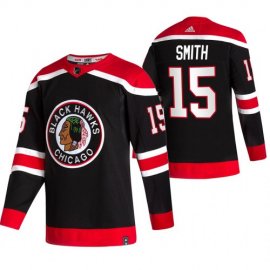 Chicago Blackhawks #15 Zack Smith Black Mens Adidas 2020-21 Reverse Retro Alternate NHL Jersey