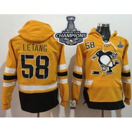 Pittsburgh Penguins #58 Kris Letang Gold Sawyer Hooded Sweatshirt 2017 Stadium Series Stanley Cup Finals Champions Stitched NHL Jersey