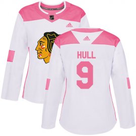 Adidas Chicago Blackhawks #9 Bobby Hull White/Pink Authentic Fashion Womens Stitched NHL Jersey