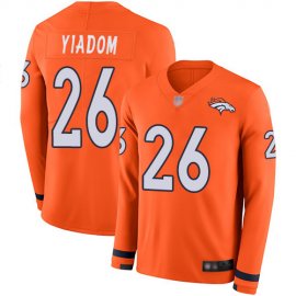 Mens Denver Broncos #26 Isaac Yiadom Orange Team Color Mens Stitched NFL Limited Therma Long Sleeve Jersey