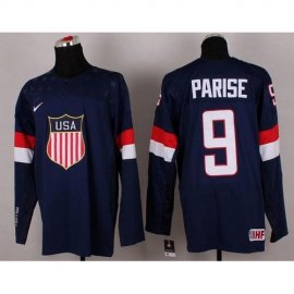 2014 Olympic Team USA #9 Zach Parise Navy Blue Stitched NHL Jersey