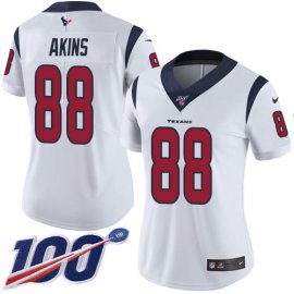 Nike Houston Texans #88 Jordan Akins White Womens Stitched NFL 100th Season Vapor Untouchable Limited Jersey
