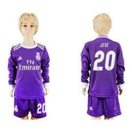 Real Madrid #20 Jese Away Long Sleeves Kid Soccer Club Jersey