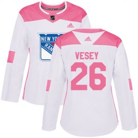 Adidas New York Rangers #26 Jimmy Vesey White/Pink Authentic Fashion Womens Stitched NHL Jersey