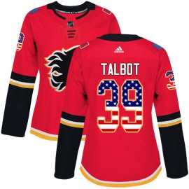 Adidas Calgary Flames #39 Cam Talbot Red Home Authentic USA Flag Womens Stitched NHL Jersey