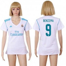 Womens Real Madrid #9 Benzema Home Soccer Club Jersey