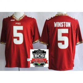 Florida State Seminoles (FSU) 5 Jameis Winston Red College Football NCAA Jerseys 2014 Vizio BCS National Championship Game Patch
