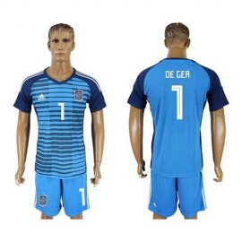 Spain #1 De Gea Blue Goalkeeper Soccer Country Jersey