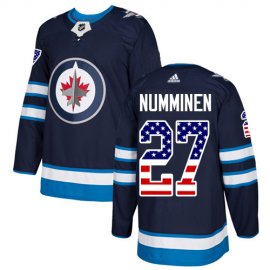 Adidas Winnipeg Jets #27 Teppo Numminen Navy Blue Home Authentic USA Flag Stitched NHL Jersey