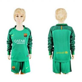 Barcelona Blank Green Goalkeeper Long Sleeves Kid Soccer Club Jersey