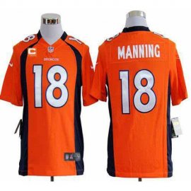Nike Denver Broncos #18 Peyton Manning Orange Team Color With C Patch Mens Stitched NFL Game Jersey