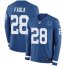 Nike Indianapolis Colts #28 Marshall Faulk Royal Blue Team Color Mens Stitched NFL Limited Therma Long Sleeve Jersey