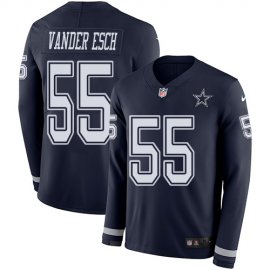 Nike Dallas Cowboys #55 Leighton Vander Esch Navy Blue Team Color Mens Stitched NFL Limited Therma Long Sleeve Jersey