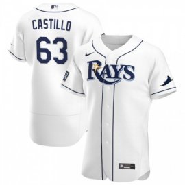 Tampa Bay Rays #63 Diego Castillo Mens Nike White Home 2020 World Series Bound Authentic Player MLB Jersey