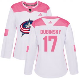Adidas Columbus Blue Jackets #17 Brandon Dubinsky White/Pink Authentic Fashion Womens Stitched NHL Jersey