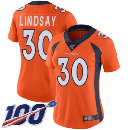 Nike Denver Broncos #30 Phillip Lindsay Orange Team Color Womens Stitched NFL 100th Season Vapor Limited Jersey
