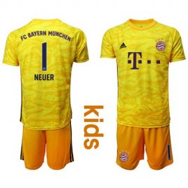 Bayern Munchen #1 Neuer Yellow Goalkeeper Kid Soccer Club Jersey