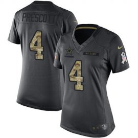 Nike Dallas Cowboys #4 Dak Prescott Black Womens Stitched NFL Limited 2016 Salute to Service Jersey