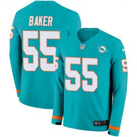 Nike Miami Dolphins #55 Jerome Baker Aqua Green Team Color Mens Stitched NFL Limited Therma Long Sleeve Jersey