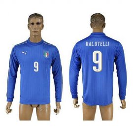 Italy #9 Balotelli Blue Home Long Sleeves Soccer Country Jersey