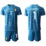 Belgium #1 Courtois Blue Goalkeeper Soccer Country Jersey