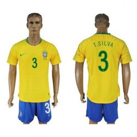 Brazil #3 T.Silva Home Soccer Country Jersey